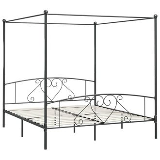 Berkfield Home Canopy Bed Frame Grey Metal 6FT Super King