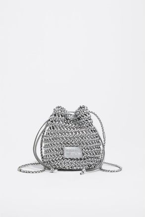 Bimba & Lola Mini Plaited Crochet Leather Bag in Silver at Nordstrom