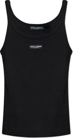 Dolce & Gabbana Ribbed Logo Top - Dames - Tops zonder mouwen - Zwart - S - Katoen - Tops