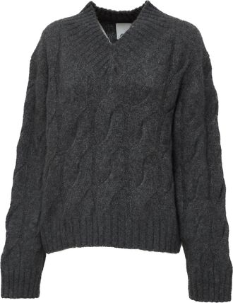 Allude Cable-Knit Cashmere Silk V-Neck Sweater