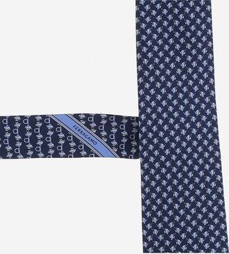 Ferragamo Mens Tie Silk With Pattern - Navy Ties & Bow