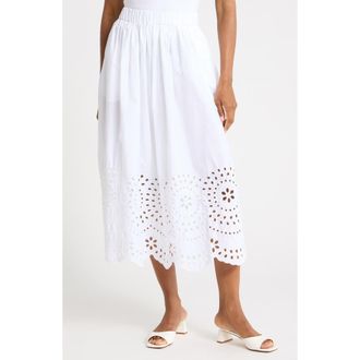 Ellen Tracy Embroidered Eyelet Cotton Poplin Pull-On Skirt in White at Nordstrom Rack, Size X-Large