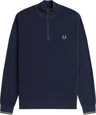 Fred Perry Blauwe Geometrische Pullover Trui - Heren - Sweatshirts - Blauw - S - Katoen - Hoodies & sweatvesten