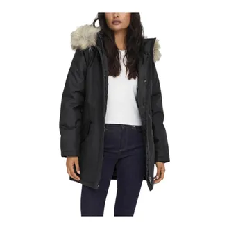 Only Only - Jas met capuchon met rits- en knoopsluiting - Dames - Mantels - Zwart - Maat: S Poliester