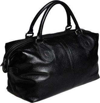 Generic Leather Travel Bag Mens Luggage Bags Large Male Duffle Weekend Women Shoulder Big Tote Handbag(Black size L)