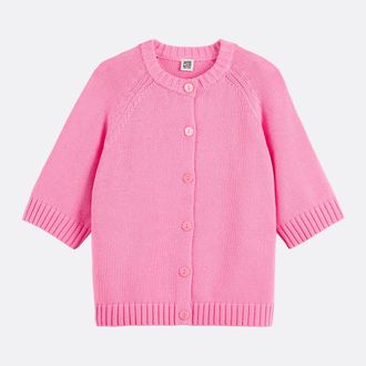 La Redoute Collections Button-down vest met ronde hals in grof gebreide stof