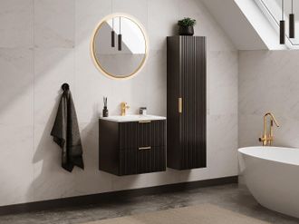 Vente-Unique Colonna da bagno sospesa con scanalature H140 cm Nero - ZEVARA