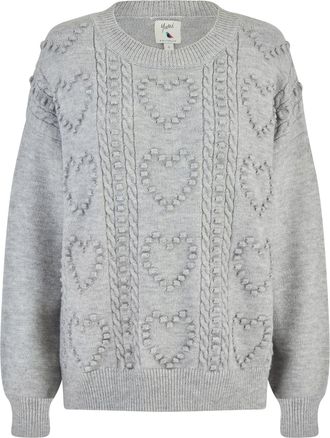 Yumi Grey Heart Knit Relaxed Jumper M/L Grey