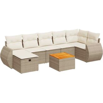 vidaXL Set De Sof&aacute;s De Jard&iacute;n Y Cojines 8 Piezas Rat&aacute;n Sint&eacute;tico Beige Vidaxl