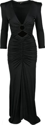 BABYLON Fluid Black Midi Dress with V-Neckline