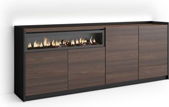 Skraut Home Skraut Home - Aparador Para Sal&oacute;n, Gran Capacidad De Almacenaje, 207x37x80cm, 4 Puertas, Chimenea El&eacute;ctrica, Led, Estilo Moderno, Roble Oscuro Y Negro