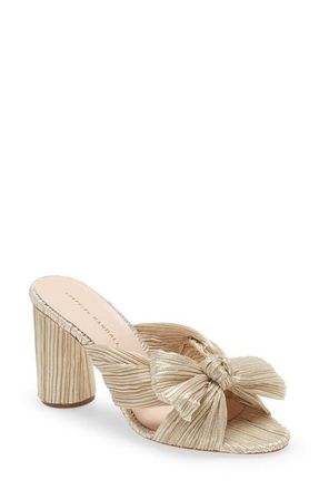 Loeffler Randall Penny Knotted Lam&eacute; Sandal in Platinum at Nordstrom, Size 7