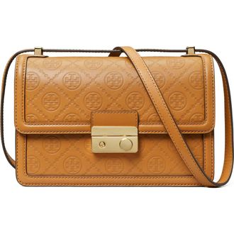 Tory Burch T Monogram Debossed Convertible Shoulder Bag in Tan at Nordstrom