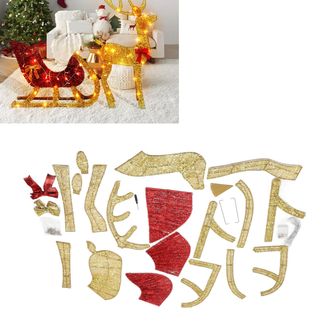 Infinite Adornos Navide&ntilde;os Iluminados: Ciervo Y Trineo Con Luces Decoraci&oacute;n Para Interiores Y Exteriores, Jard&iacute;n, Porche Adornos Brillantes De Metal Dorado (co