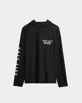 Salt Life Angler Tactics Lightweight Performance Hoodie in Black at Nordstrom, Size Xx-Large