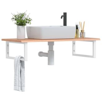 Berkfield Home Basin Shelf Wall Mounted Steel & Solid Wood Oak in Brown