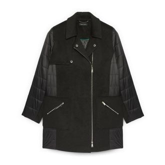 Fiorella Rubino Jassen, Dames, Zwart, XL, Leer, Jas met donsinzetstukken