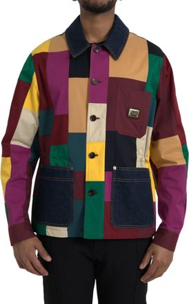 Dolce & Gabbana Multicolor Patchwork Cotton Collared Mens Jacket