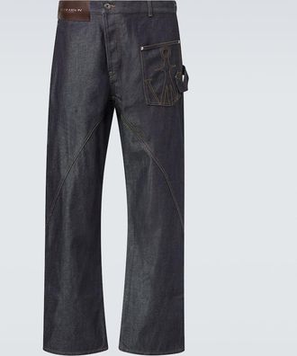 J.W.Anderson Twisted embroidered cotton wide-leg jeans