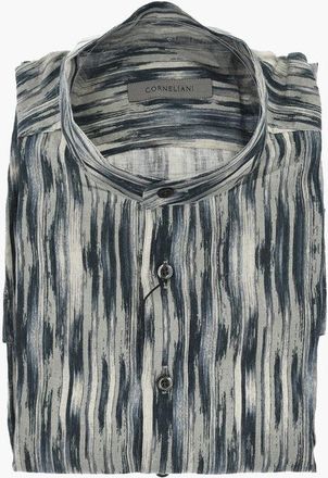 Corneliani Patterned Linen Shirt with Mandarin Collar size 38