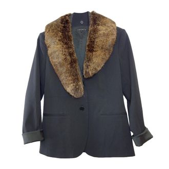 Theory Black Tailored Jacket with Rabbit Fur Removable Collar Size M