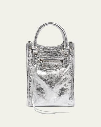Balenciaga Le City Metallic Leather Tote Phone Holder