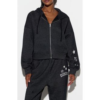 Spiritual Gangster Luna Shimmer Cotton Blend Zip Graphic Hoodie in Black at Nordstrom, Size X-Small