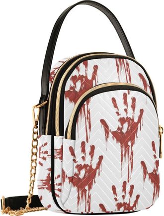 Generic Halloween Scary Bloody Handprints Crossbody Bag for Women, Detachable Chain Bag Phone Purse Shoulder Handbag Wallet