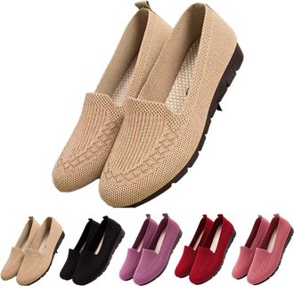 Generic Womens Orthopedic Knit Comfort Loafers, Slip-Resistant Walking Shoes, Lightweight Soft Sole Mesh Round Low-Top Flat (Beige,7.5)