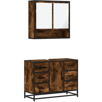vidaXL Set De Muebles Ba&ntilde;o 2 Pzas Madera Contrachapada Roble Ahumado Vidaxl