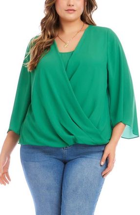 Karen Kane Drape Crossover Crepe Top in Green at Nordstrom, Size 3X