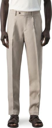 Mango Amalfi Slim Fit Flat Front Tan Linen Suit Pants in Beige at Nordstrom, Size 34