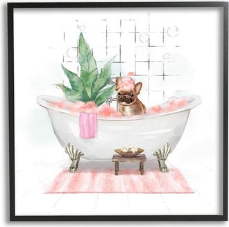 Stupell Industries Adorable French Bulldog In Pink Bubble Bath Wall Art Print
