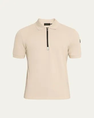 Moncler Mens Logo Cotton Piquet Half-Zip Polo Shirt
