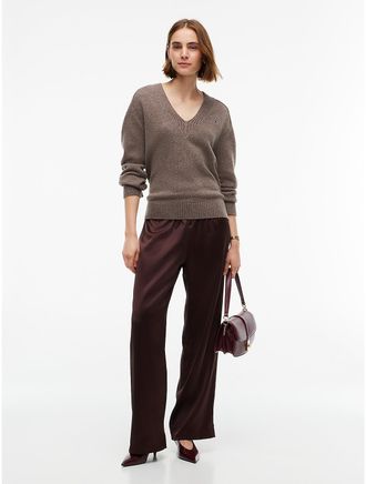 Tommy Hilfiger Womens Stretch Satin Pull-On Wide-Leg Pant - Chocolate - XXL