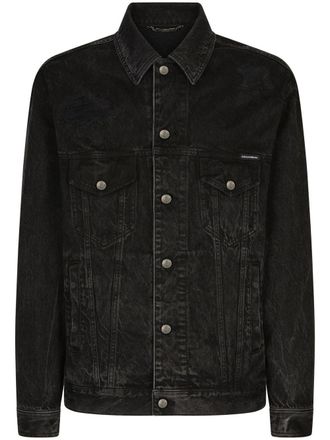 Dolce & Gabbana logo-plaque washed denim jacket - men - Cotton - 54 - Black