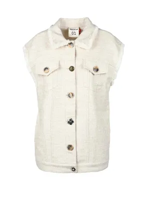 Semicouture Textured Beige Vest with Classic Collar