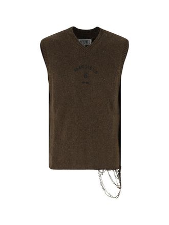 Maison Margiela Green Wool Destroyed Knit Vest