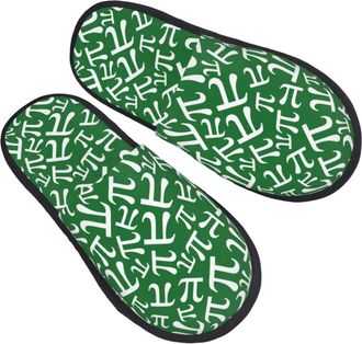 Generic Cotton Slippers Green Pi Symbol Print Warm Fuzzy Slippers Non-Slip Anti-Slide Slipper For Men Hotel Bedroom L