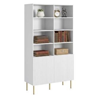 Dmora Librer&iacute;a Estarreja, Estanter&iacute;a Con Compartimentos Abiertos Y Dos Puertas, Elevada Del Suelo, 100x42 H177 Cm, Color Blanco