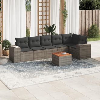 vidaXL Vidaxl - Set De Sof&aacute;s De Jard&iacute;n 7 Piezas Con Cojines Rat&aacute;n Pe Gris