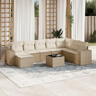 vidaXL Set De Sof&aacute;s De Jard&iacute;n 9 Pzas Con Cojines Rat&aacute;n Sint&eacute;tico Beige Vidaxl