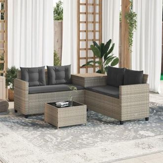 vidaXL Vidaxl - Divano Giardino Tavolo e Cuscini a l Grigio Chiaro Polyrattan
