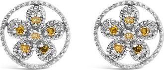 House of Brilliance 925 Sterling Silver Yellow Diamond Accent Star and Wheel Milgrain Style Stud Earrings