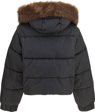 Pinko Womens Godetia Padded Down Jacket With Faux Fur Marrone Oltre Buio Coat