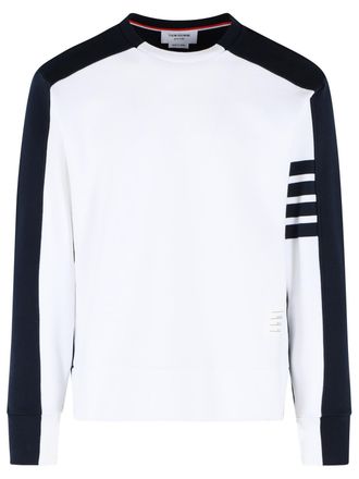 Thom Browne Colorblock 4 Bar White And Blue Cotton Sweatshirt
