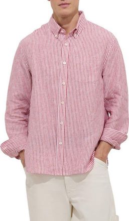 Alex Mill Mill Stripe Linen Button-Down Shirt in Red /White at Nordstrom, Size Xx-Large