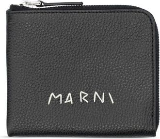 Marni logo-stitch zipped leather wallet - men - Calf Leather - One Size - Black