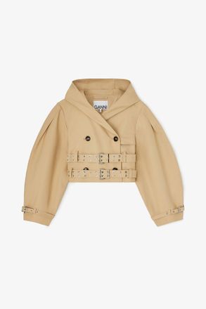 Ganni Warm Sand Trench Jacket in Double Cotton - Size 10/12 Organic