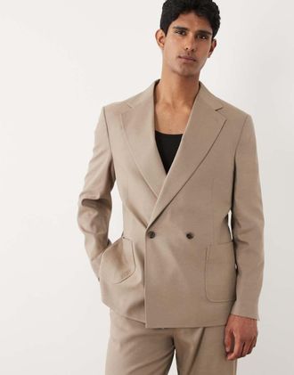 Asos Giacca da abito vestibilit&agrave; classica testurizzata marrone